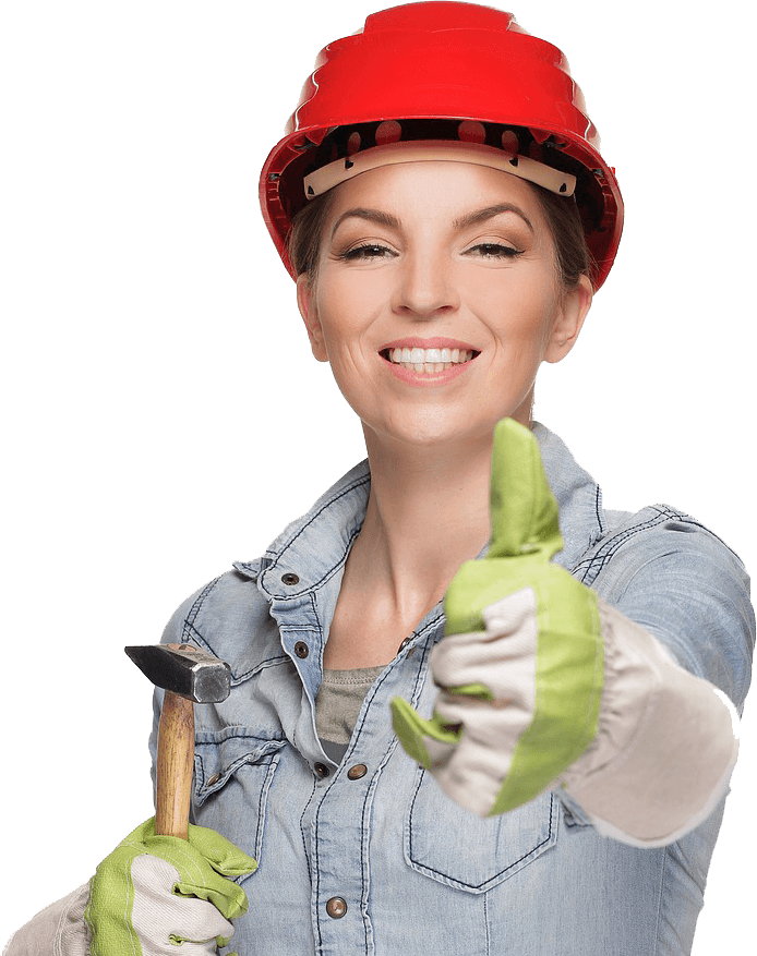 mujer constructora con casco rojo